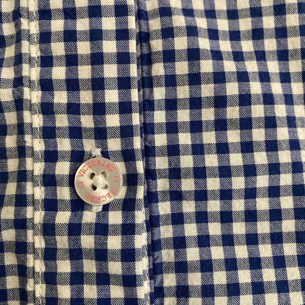 Victorias Secret Womens M Blue Gingham Button Up Cotton Sleep Shirt Boyfriend - Picture 9 of 10
